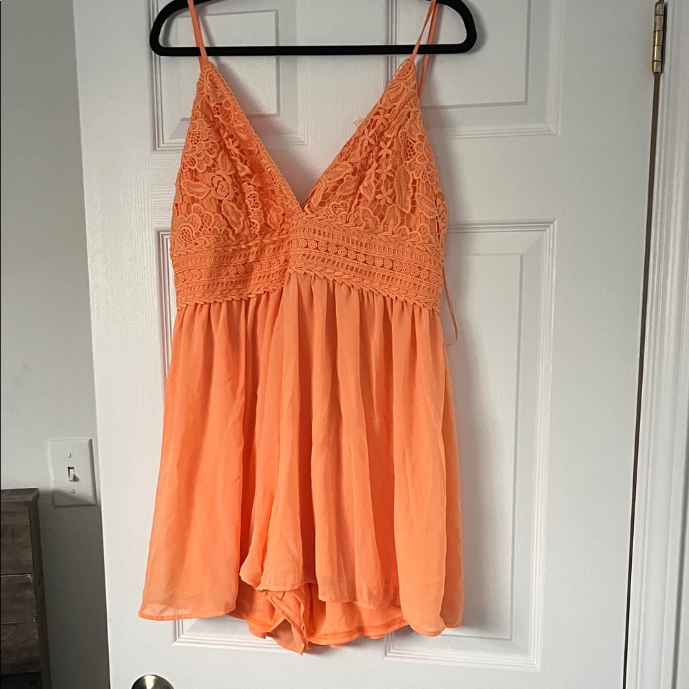 Orange Lace Spaghetti Strap romper